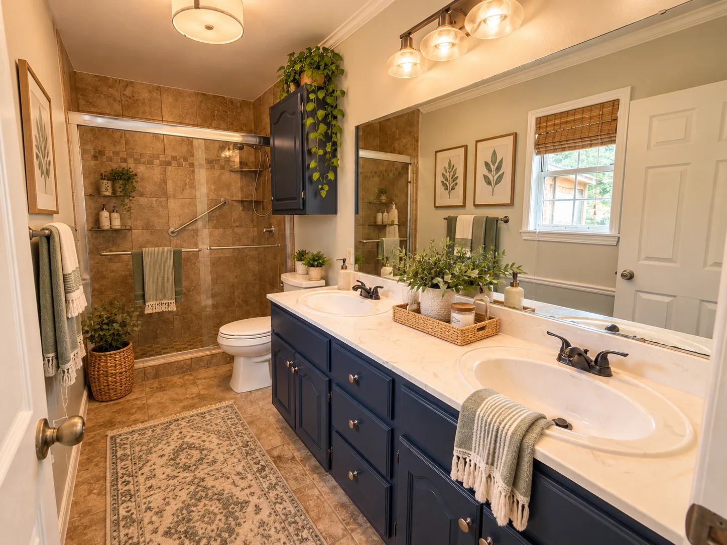 Virtually staged primary bathroom at 49 CR 178